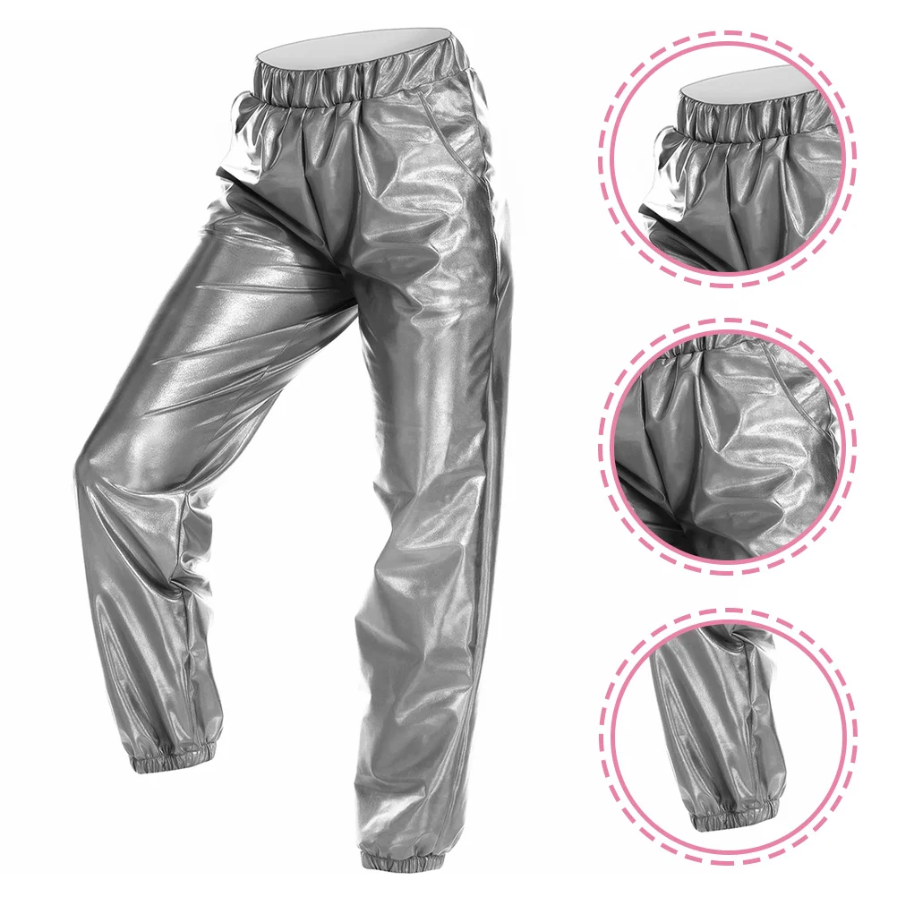 

Metallic Stretchy High Waist Yoga Pants Lightweight Durable Elastic Waistband for Sports Club Disco Party Women