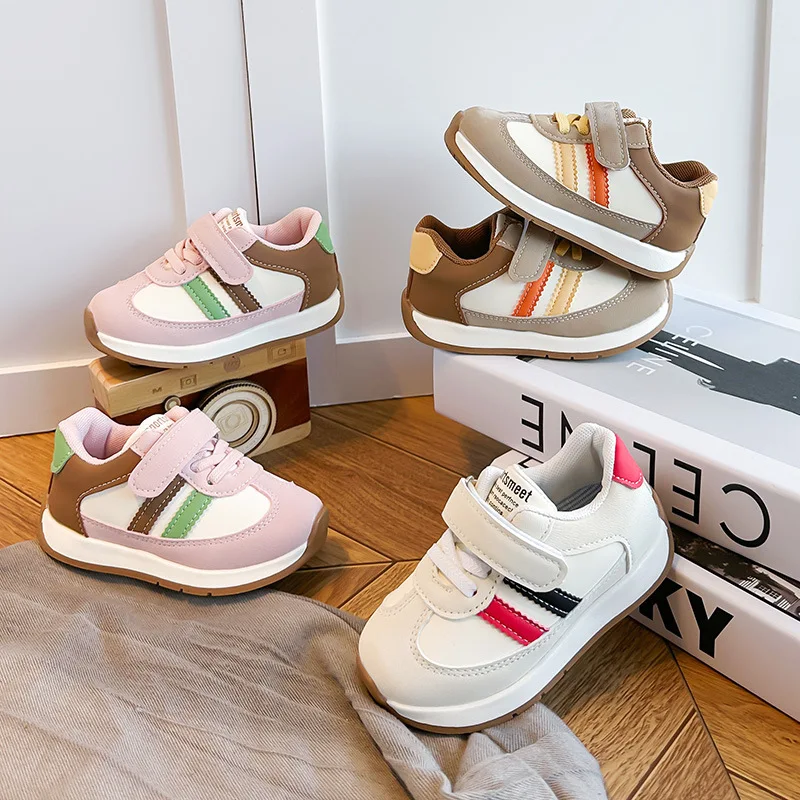 2026 PU Leather Sport Shoes For Children Soft-soled Waterproof Girl's Sneakers Ergonomics Anti-slippery Toddler Shoes For Kids