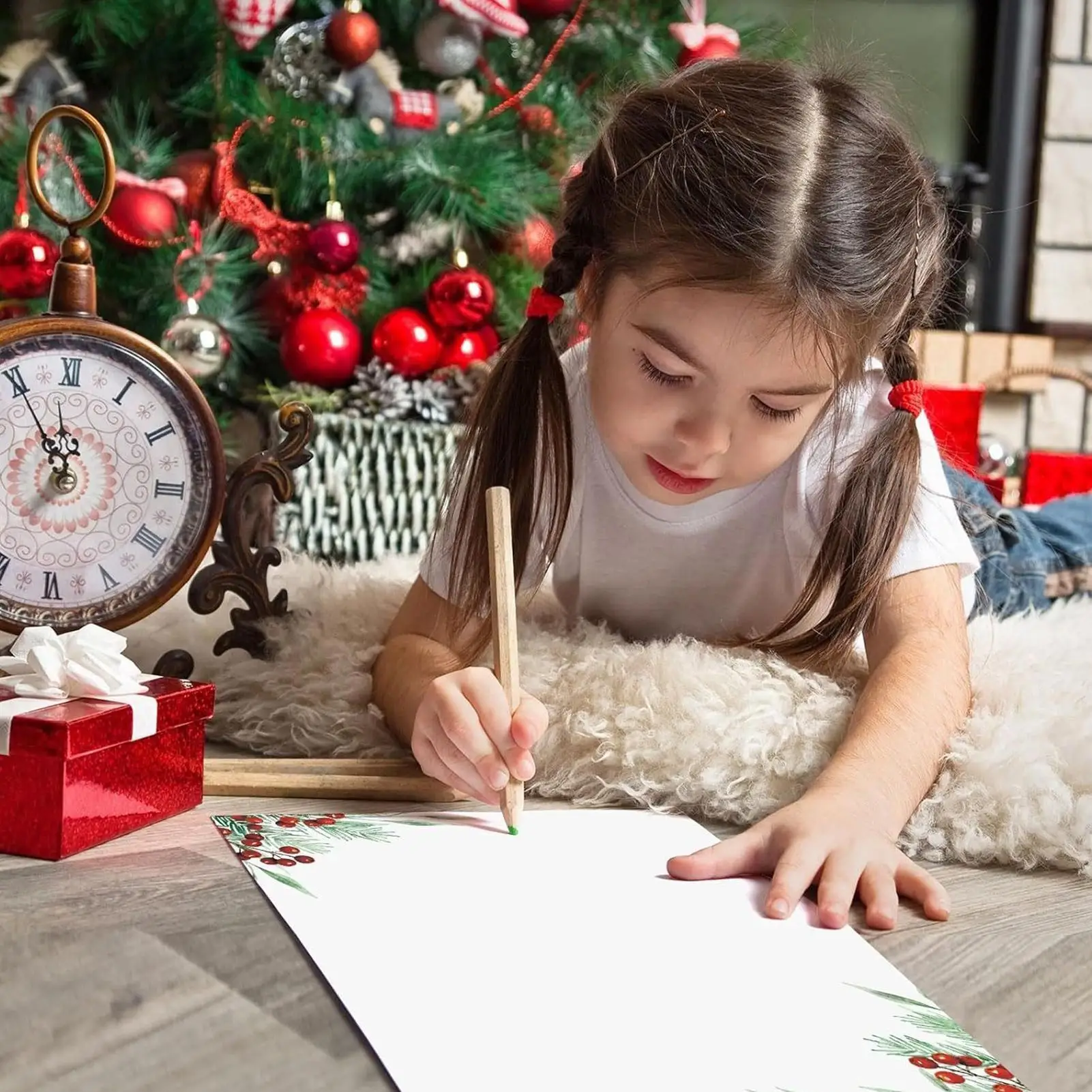 Christmas Printer Paper 50 Pieces Border Design Festive Sheets Holiday Stationery Paper For Writing Letter Notes Wedding