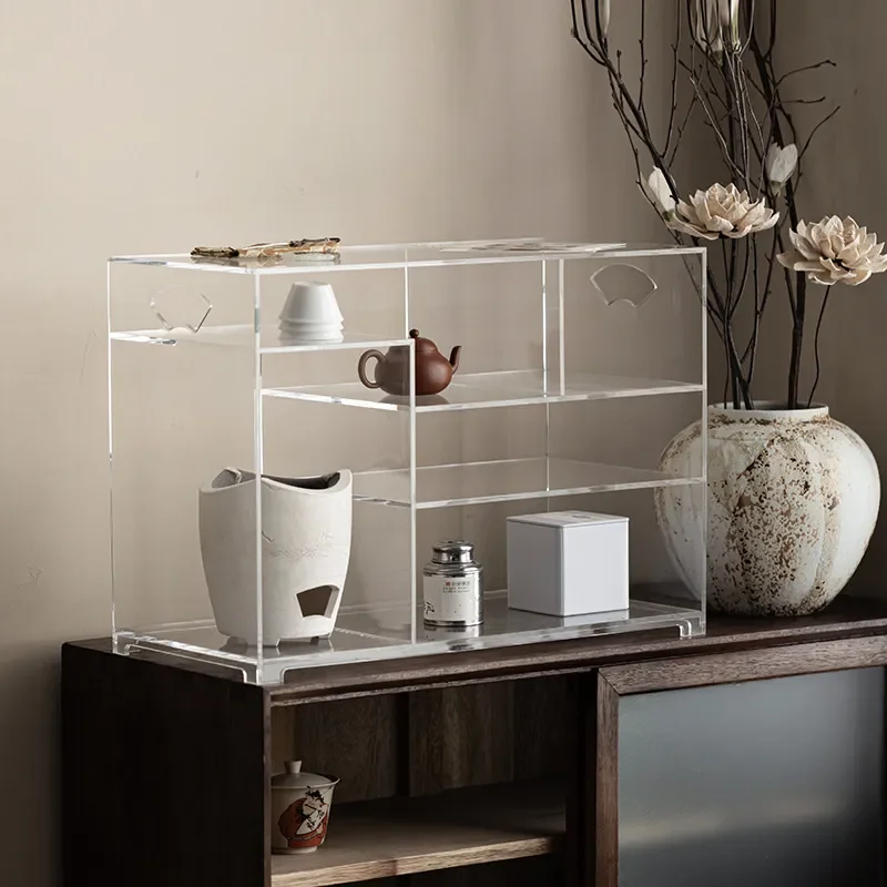 Retro Acrylic Cup Storage Rack for Tea Ceremony Household Light Luxury Display Stand High End Window Organizer Holder Shelf