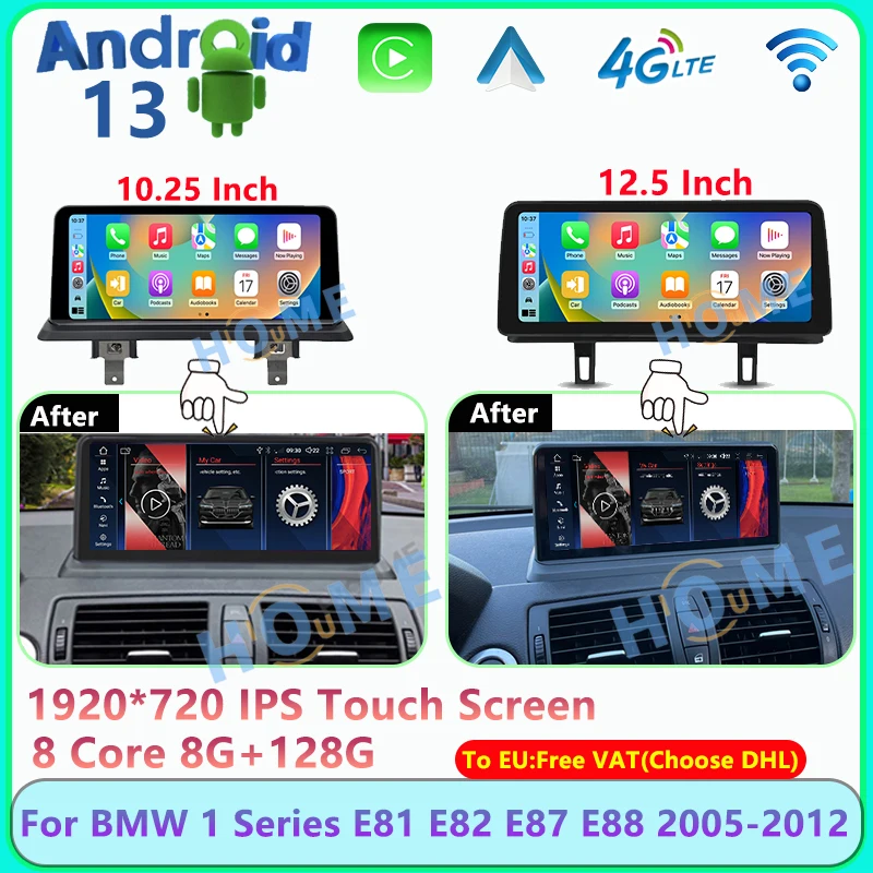 GPS Navigation Android 13 Car Video Player Multimedia Radio Apple Carplay Android Auto For BMW 1Series E81 E82 E87 E88 2005-2012