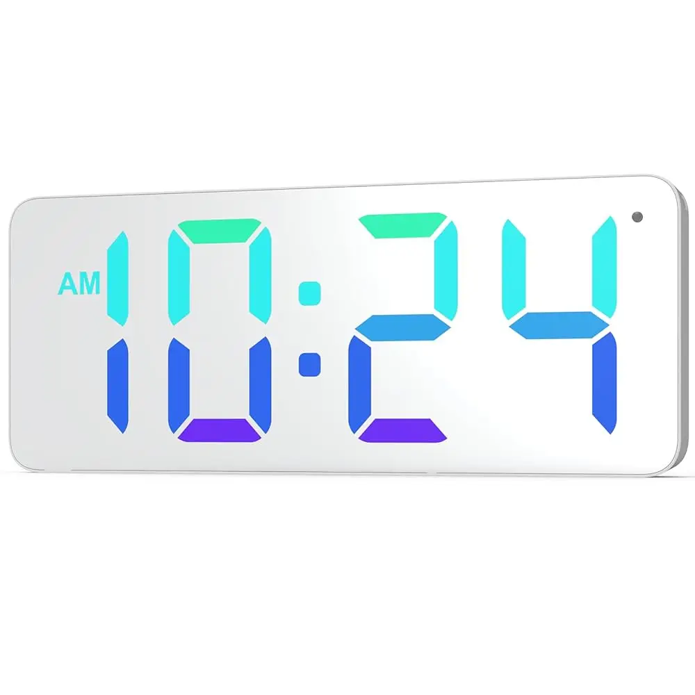 

Led Digital Wall Clo With Rgb Display, Mirror/White Surface, Big Digits, Auto-Brightness, Electric Wall Clo For Living Room,