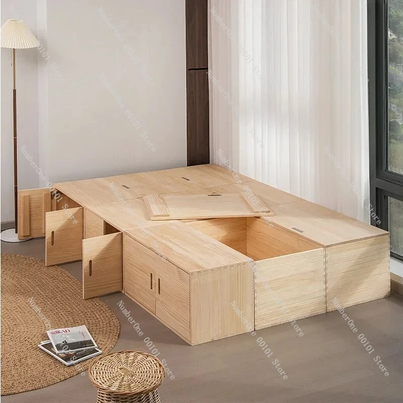 

Кровать-татами с деревянным ящиком для хранения, эркерное окно, спальное место из массива дерева, мобильная расширяемая кровать с отделкой под заказ