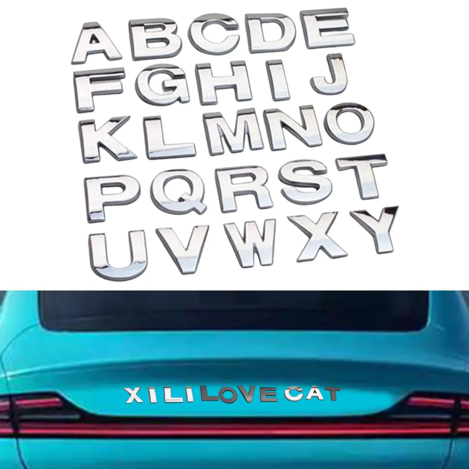 

26x 3D Car Letter Sticker Auto Sticker Easy Installation Decoration DIY Metal Letter Badge for Door Truck Bus Auto Car