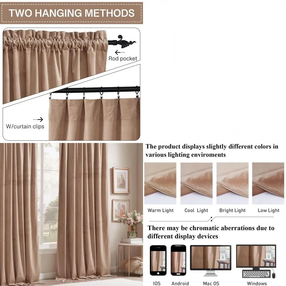 Thermisch geïsoleerde 102 beige fluwelen gordijnen voor kinderkamer, slaapkamer, woonkamer - B52 x L102, 2 panelen