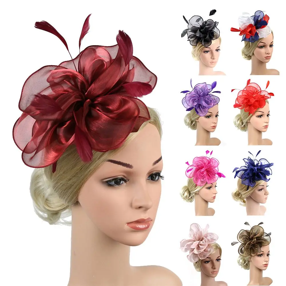 Women Girls Wedding Royal Ascot Race Fascinators Top Hat Cocktail Tea Party Feather Flower Headband Fascinator Hats Headwear