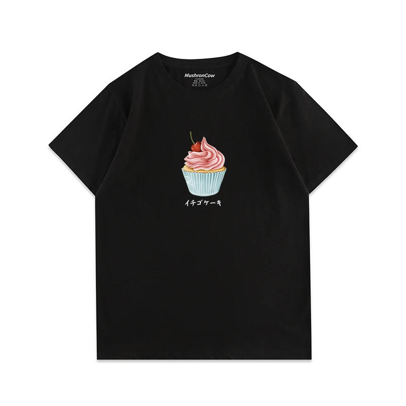 

Cotton strawberry cake print short sleeve T-shirt Harajuku y2k casual o collar short sleeve for men and women