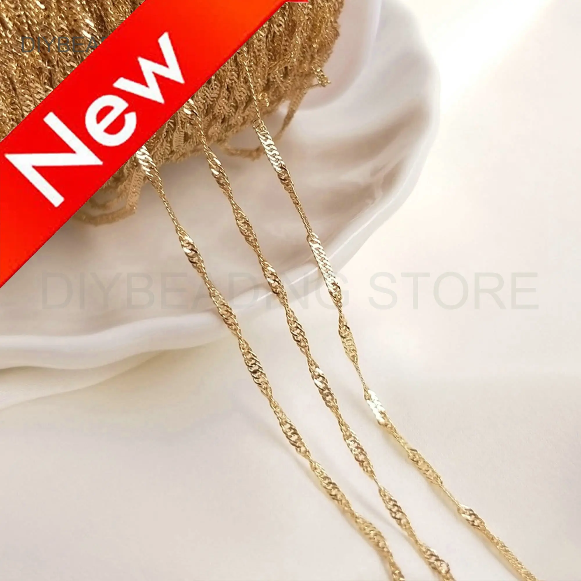 

Jewelry Chain Lots Wholesale Supply 14K Gold Plated Brass Wavy Chain 1.5mm Width Minimalist Snake Link Connector Chain