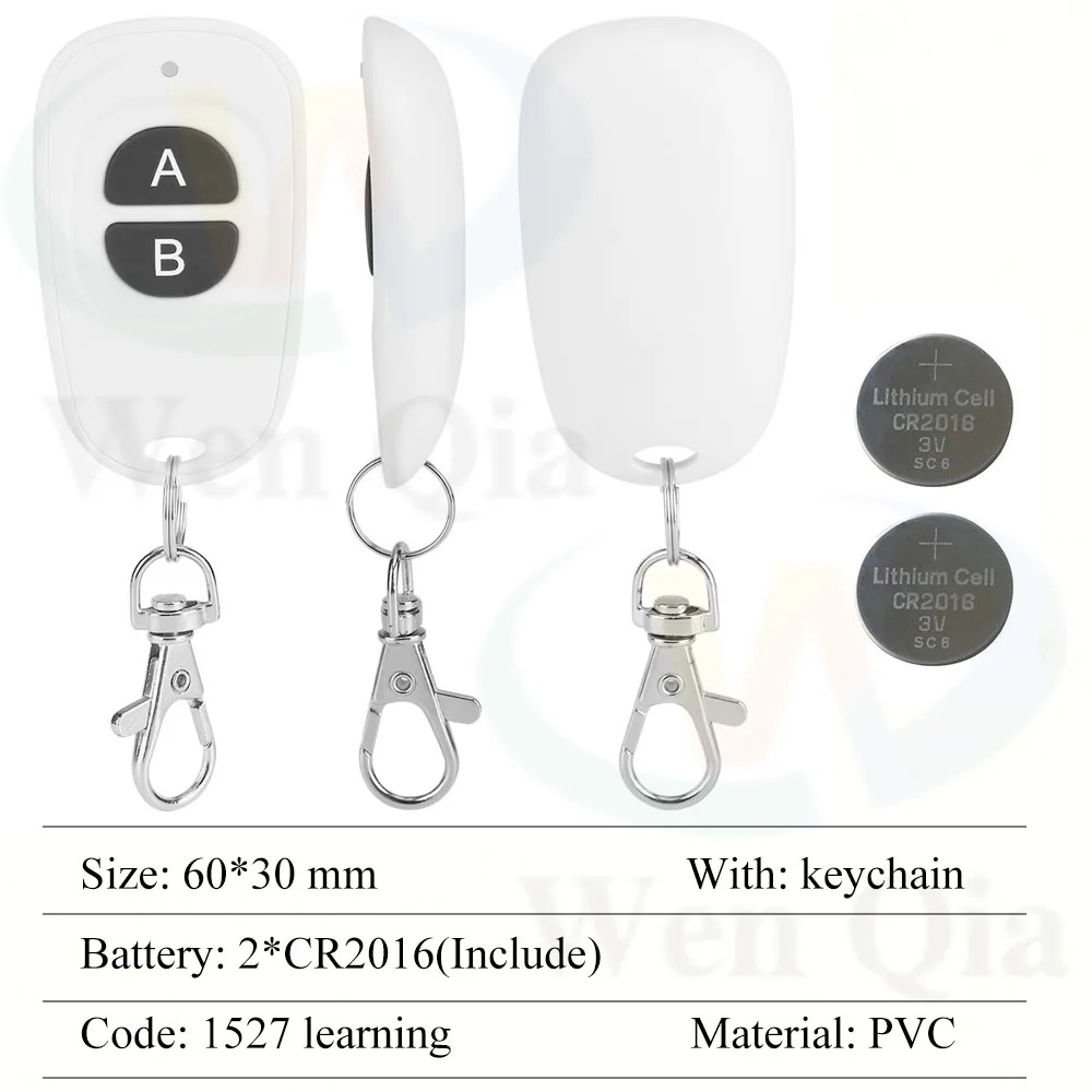 433MHz 12V Wireless Garage Door/Motor/Car/Light Remote Controller Switch 10A 2CH Relay Receiver Module with Keyfob Transmitter