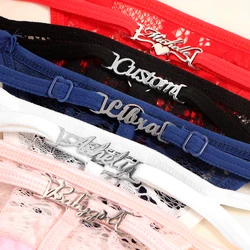 Custom Stainless Steel Letter Thong Women Panties Sexy Mesh Lace T-Back G-string Low Waist Underwear Lingerie Dropshipping Gifts