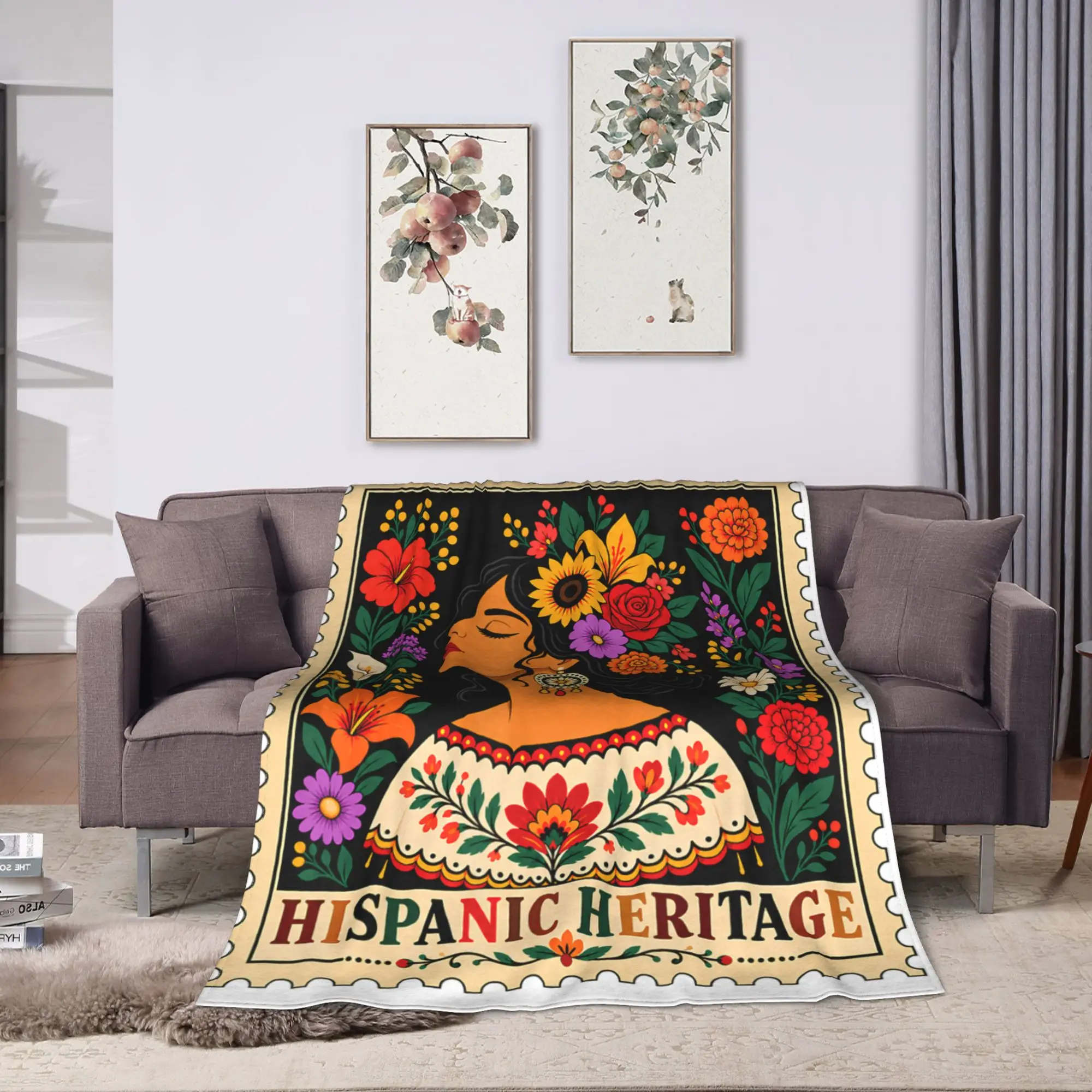 Hispanic Heritage Month Flowers Stamp Latin American Blanket Quality Cozy  Bedding Throws Winter Picnic Living Room Bedspread