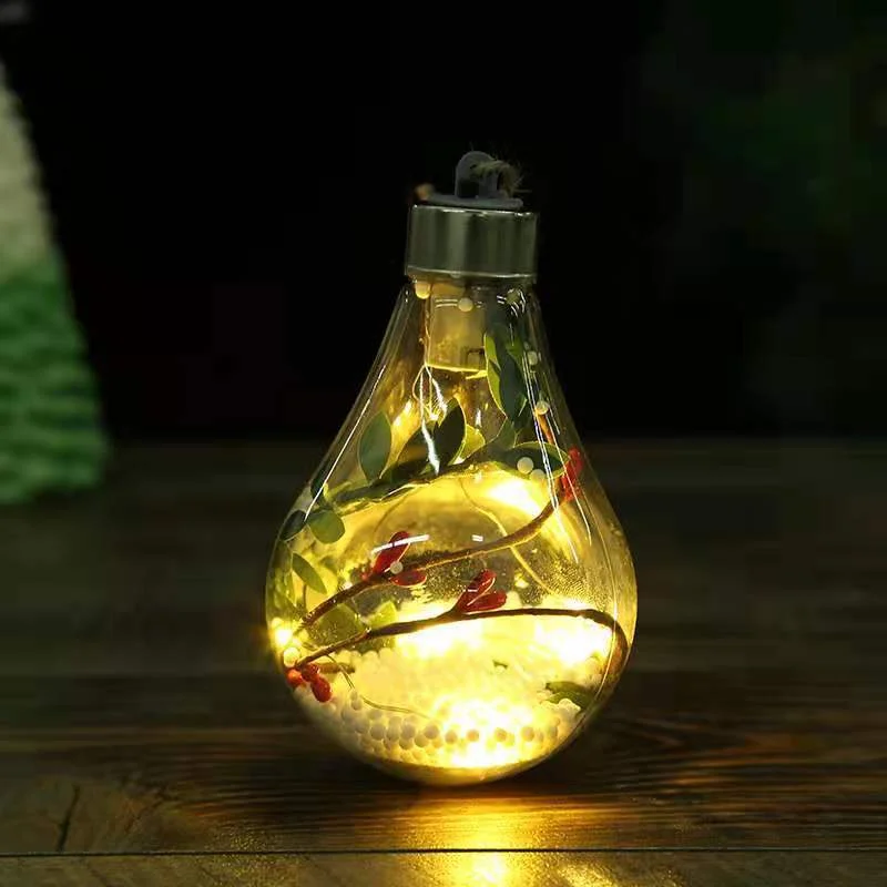 New Christma Decoration Simulation Lamp Bulb Christmas Tree Decoration Pendant Plastic Ball Led Transparent Christmas Ball Light