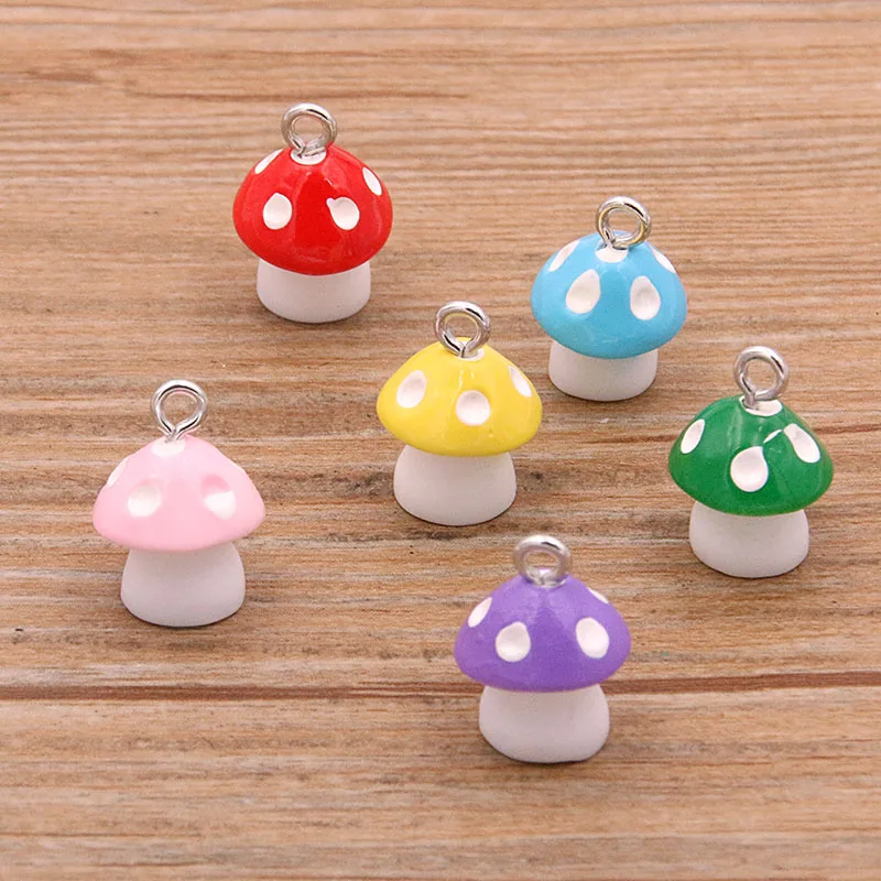 10Pcs 6 Color Mushroom Plant Vegetable Resin Earring Charms Diy Findings 3D Phone Keychain Bracelets Pendant For Jewelry Making