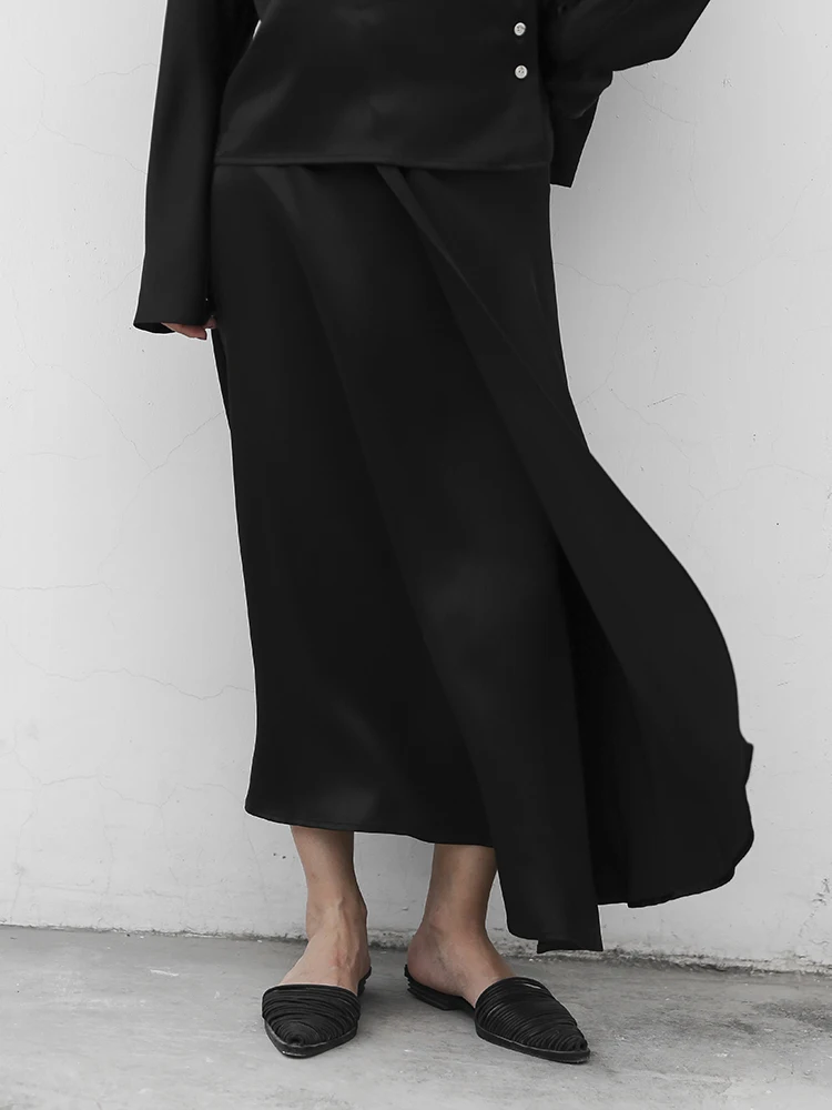 

Юбка JUZININE оригинального дизайна из плотного шелка, асимметричная, с завышенной талией, длинная, А-силуэта, модная, стройнящая, в уличном стиле