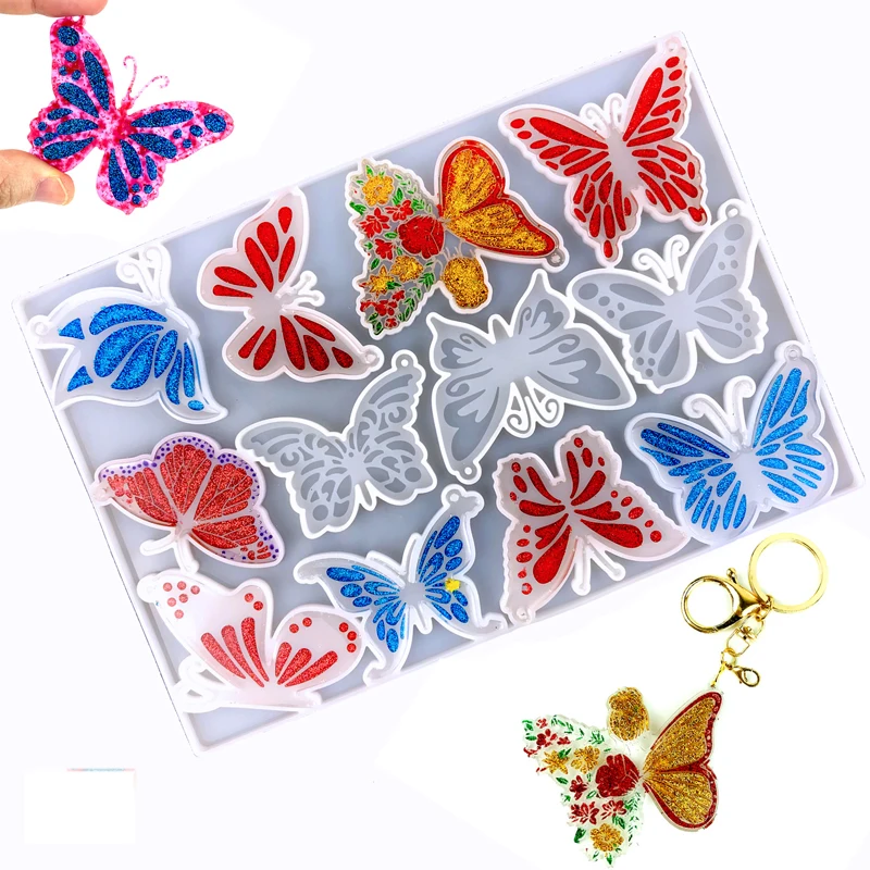 12 Cavity Butterfly Shape Silicone Mold DIY Keyrings Eardrop Resin Molds Jewelry Making Crystal Drop Glue Pendant Silicone Mould