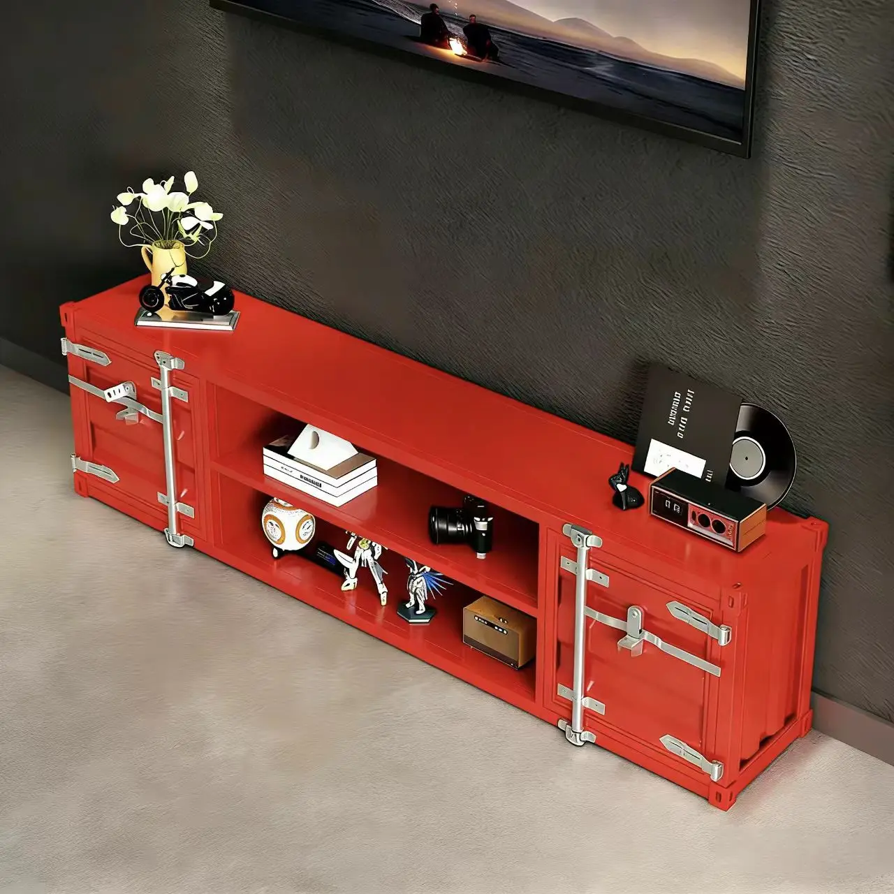 Industrial wind TV cabinet Floor-to-ceiling wrought iron container Low cabinet Game machine E-sports room American wallt Shelf