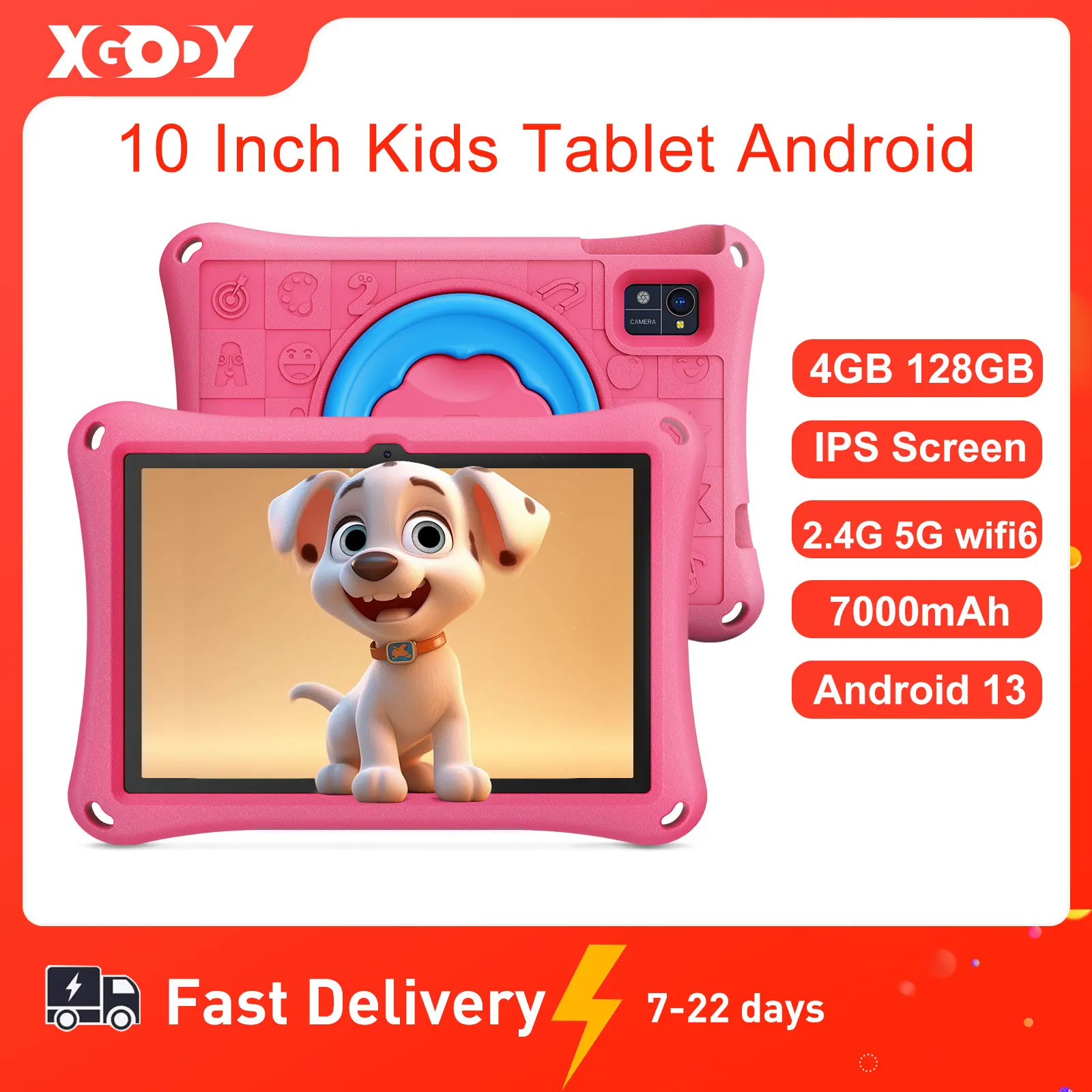 XGODY Tablet Android Pc 10.1 inci, Tablet pendidikan anak hadiah 4GB RAM 128GB ROM Quad-core 7000mAh