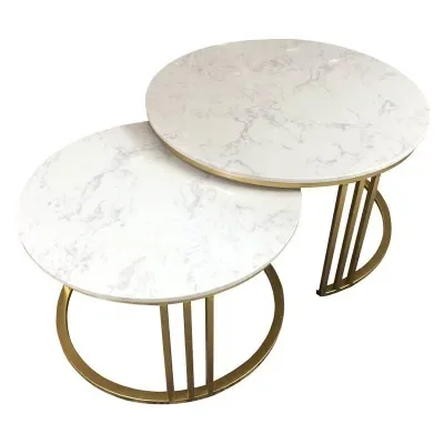 

Nordic Marble Coffee Table Modern Round Living Room Combination Wrought Iron Side Table