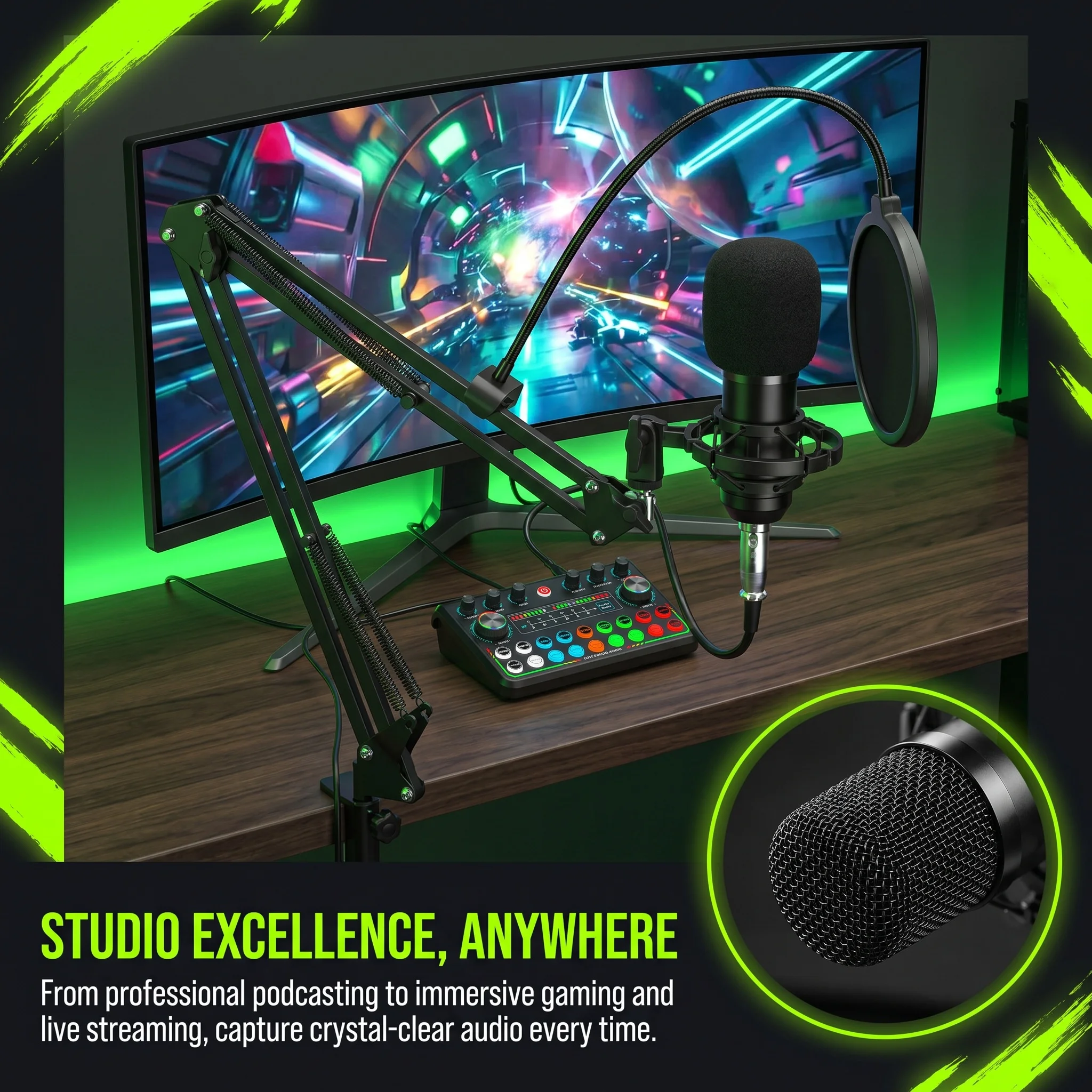 External Sound Card Mixer Microphone Set,Professional Live Streaming Audio Mixer,Multiple Sound Effects&Voice Changing Functions - view 3