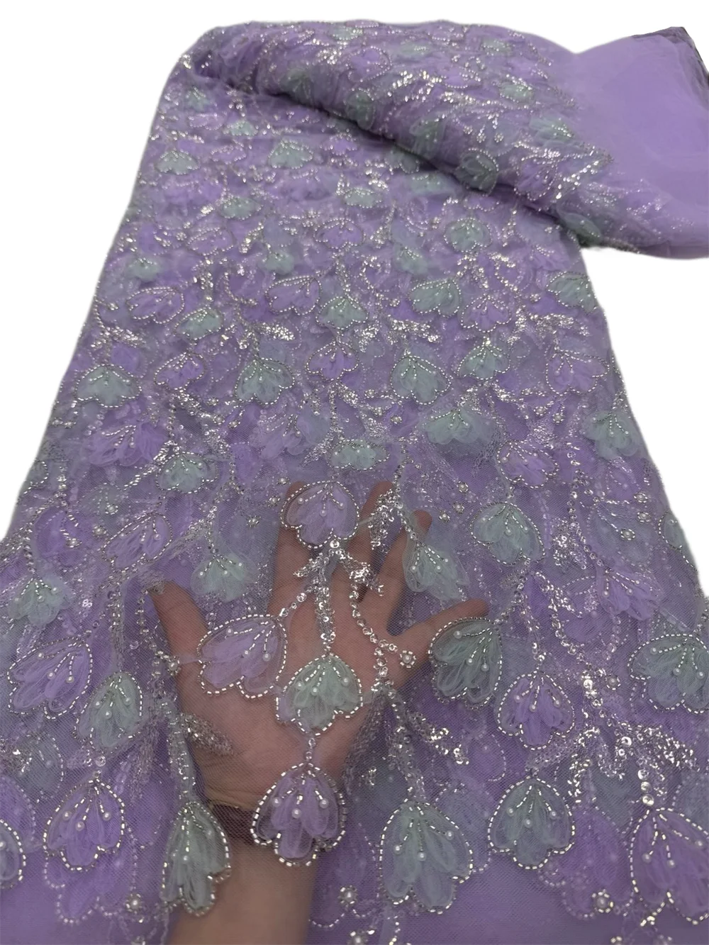 

Luxurious African Groom Lace Two-color Ribbon Fabric High Quality 2025 Embroidery French Beads Tulle Lace Nigerian Wedding Dress