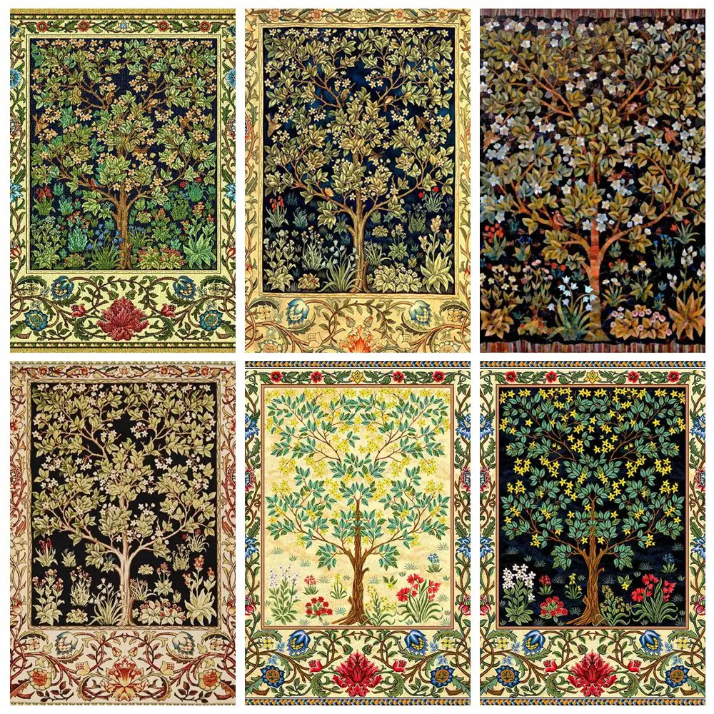 Baum des Lebens Kunst 5D Diamant Malerei William Morris Landschaft DIY Stickerei Schmuck Mosaik Kreuzstich Kits Bild Home Decor