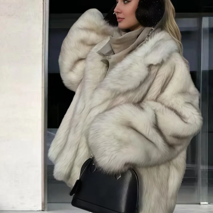 المرأة منتصف طول معطف الفرو Jaet الخريف الشتاء Faion Ele التلبيب معطف رقيقة بسيطة Sle فضفاضة تناسب الأصل الصيني