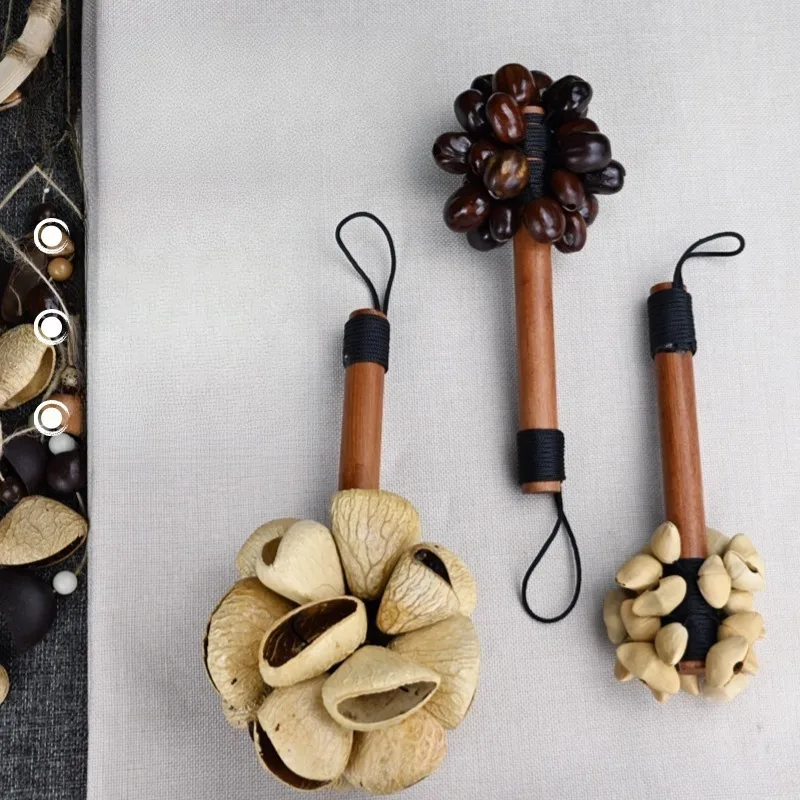 Seed Pod Shaker Wooden Handle Hand Rattle Sound Healing Instrument for Yoga Meditation Stress Relief Body Healing Hand Bell