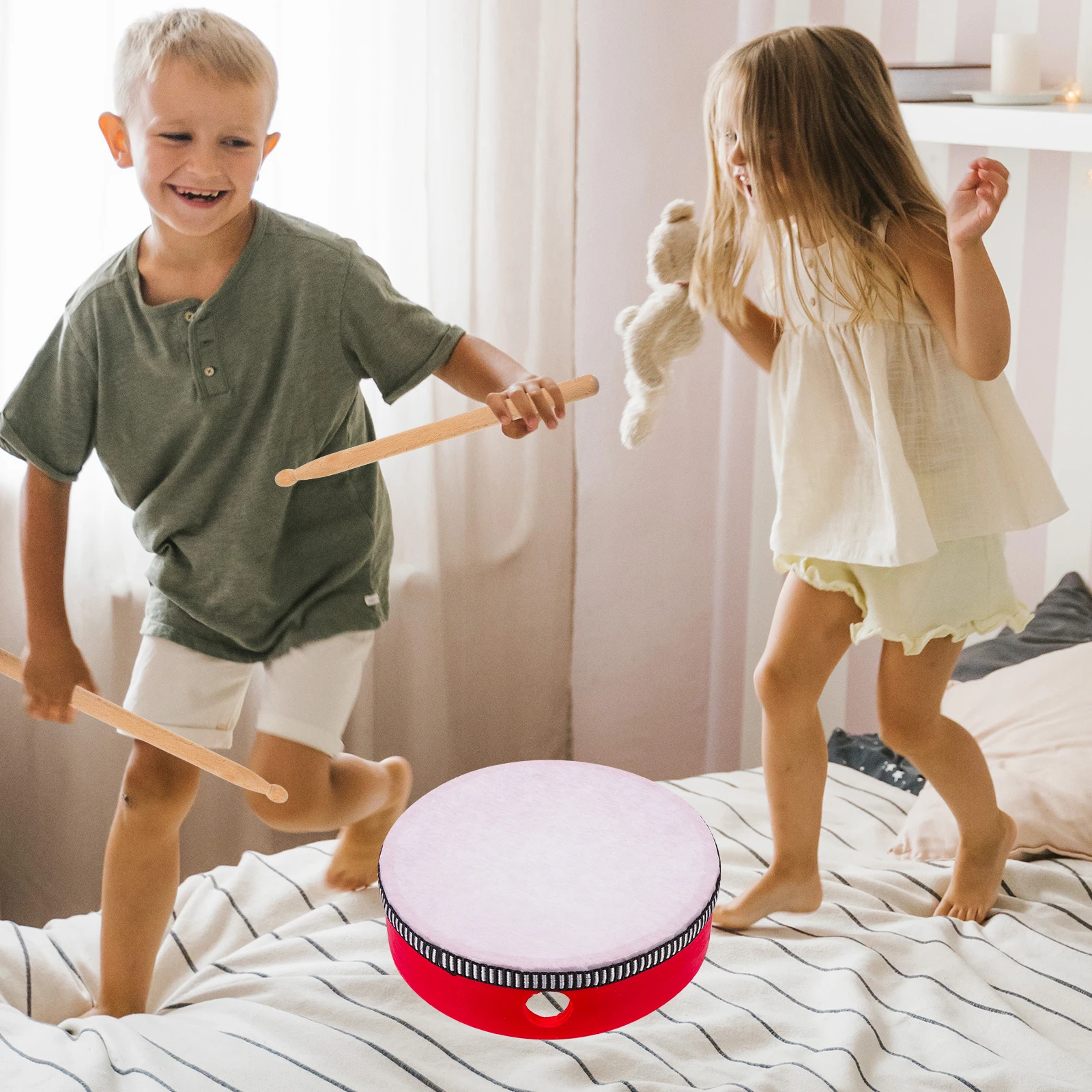 

3 Pcs Musical Instrument Hand Drum Set Child Adults Wood Tambourine Instruments