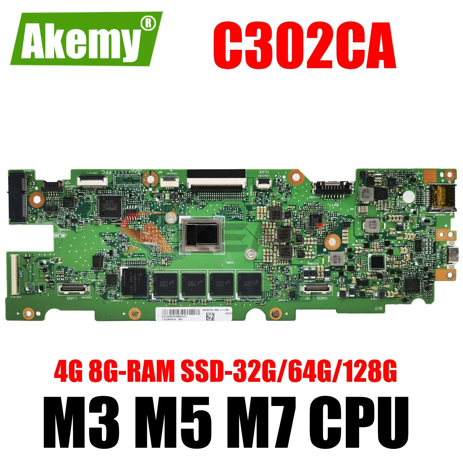 

Mainboard C302C M3-6Y30 M5-6Y54 M7-6Y75 4G 8G-RAM SSD-32G/64G/128G For ASUS C302CA C302 Laptop Motherboard Maintherboard