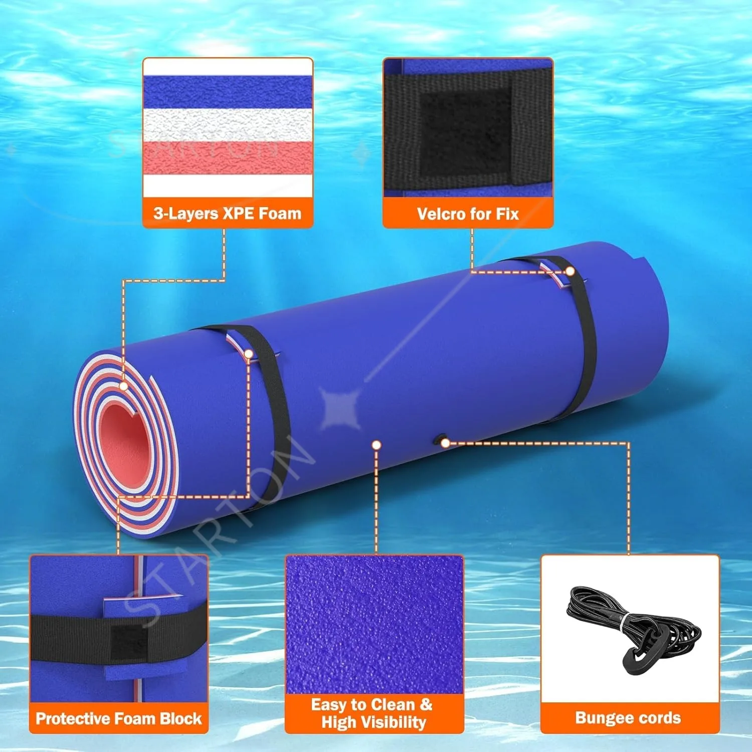 Floating Water Mat 3 Layer Tear Resistant XPE Foam Floating Mat for Lake Pool Beach and Ocean