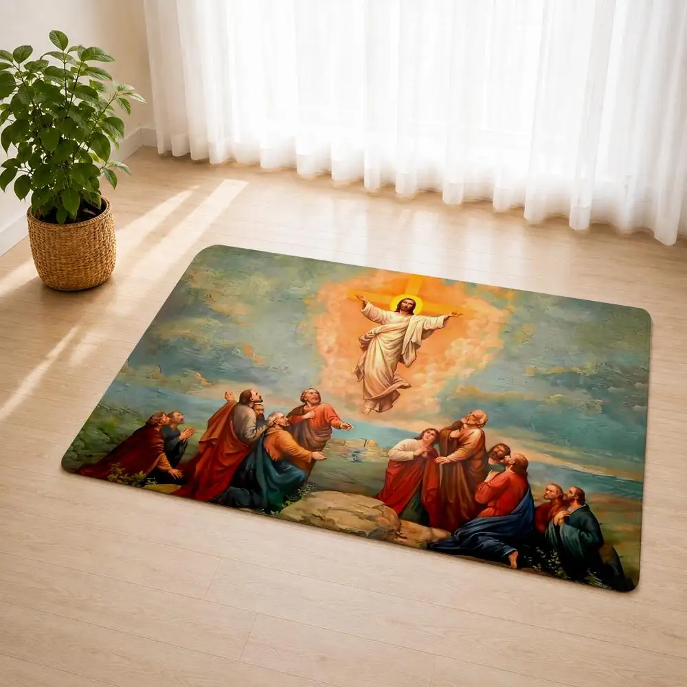 Jesus Faith Christianity Floor Mat Flannel Rug Soft Non Slip Door Mat For Bathroom Bedroom Kitchen Living Room Home Decor