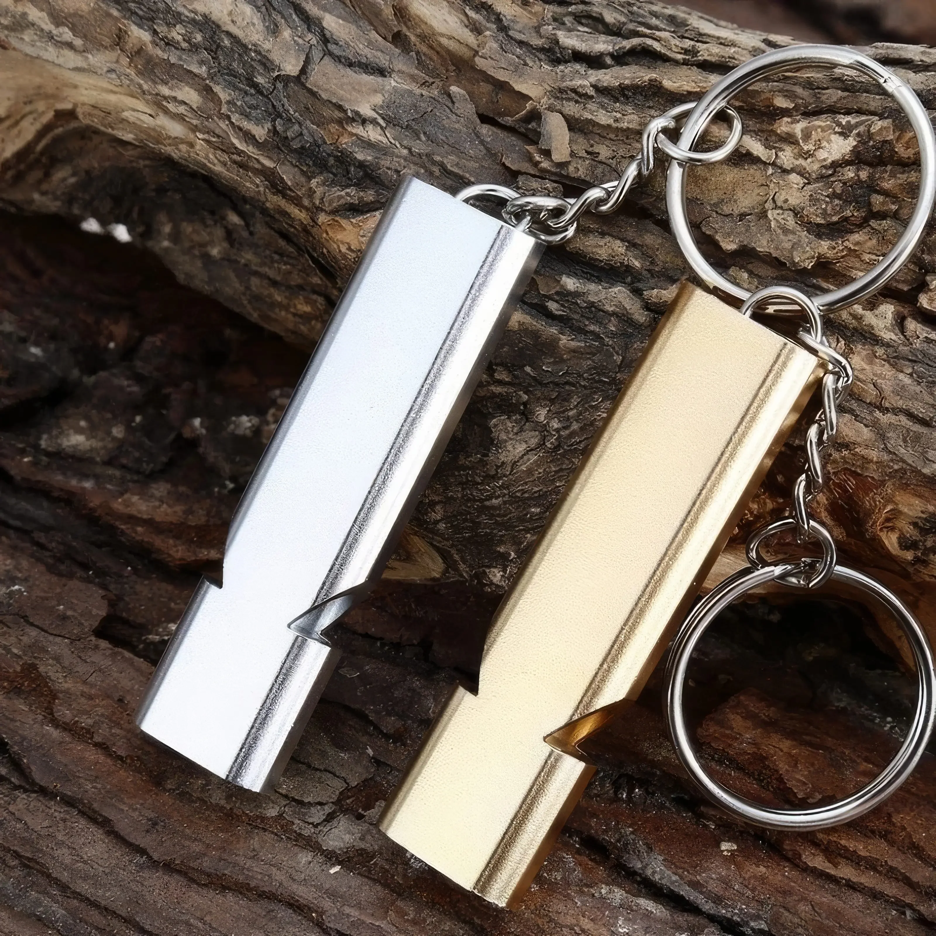 1 Gold Survival Whistle Keychain, Dual Tube Emergency Safety Alarm, Suitable for Sports Referee Training and Pet Care
