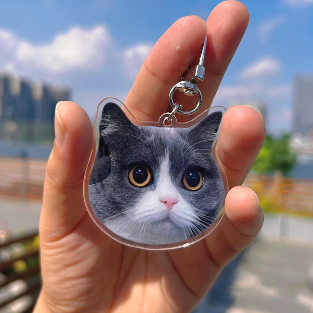 Customized Cat Keychain, Pet Portrait Keychain, Personalized Pet Photo Keychain, Cat Memorial Gift, Holiday Gift for Pet Lovers, Dog Keychain view 5