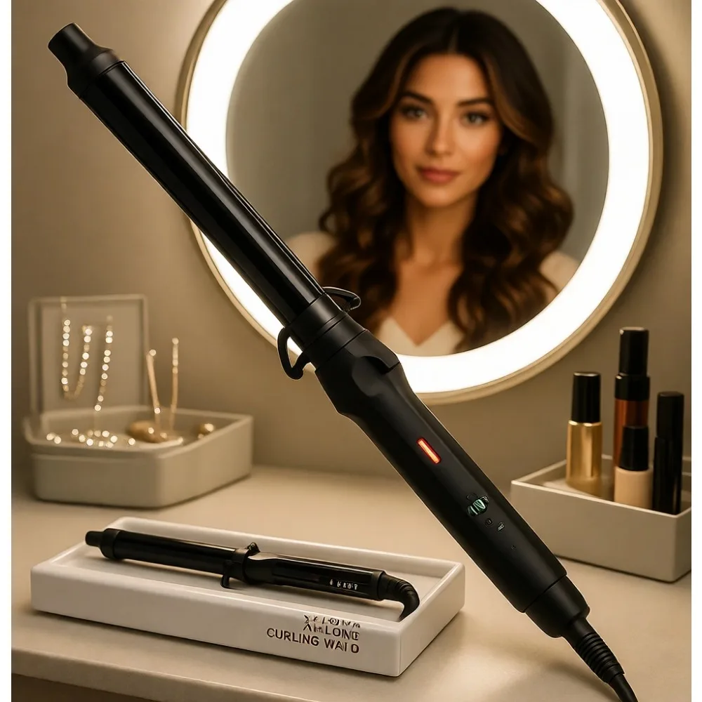 Professional Clamp Free Curling Wand for Long Hair with Extra Long Ceramic Tourmaline Barrel Adjustable 230-430F