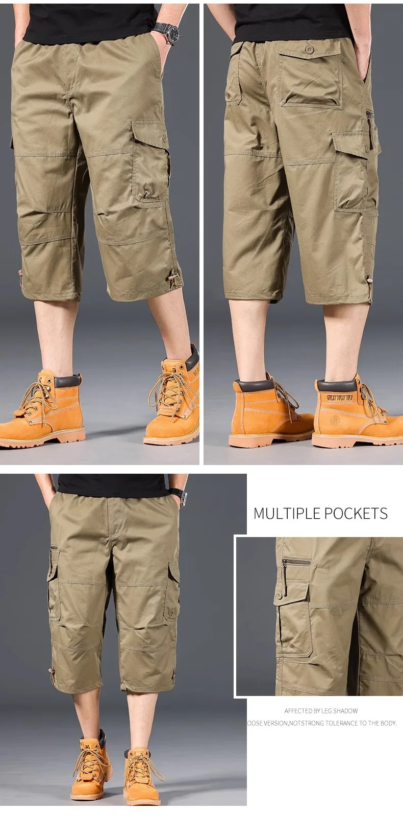 Sommer Herren Cargo-Shorts Lose Lässige Knielange Hosen Elastischer Bund Übergröße Outdoor Jogging Taktische Capri-Hosen – Detail 18