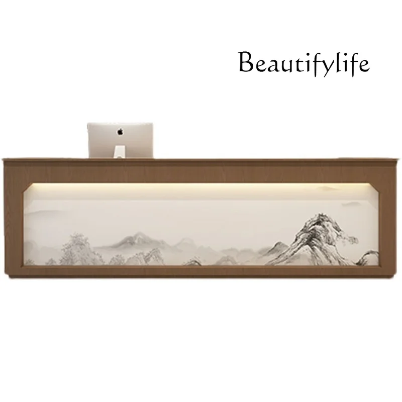 Chinese style checkout page Tea House Light Luxury Bar Counter Health Center Reception Desk checkout page