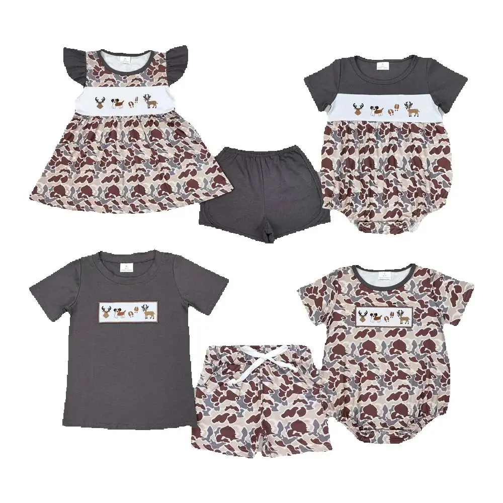 

Baby Girls Camo Dogs Deer Hunting Sibling Boys Rompers Clothes Sets
