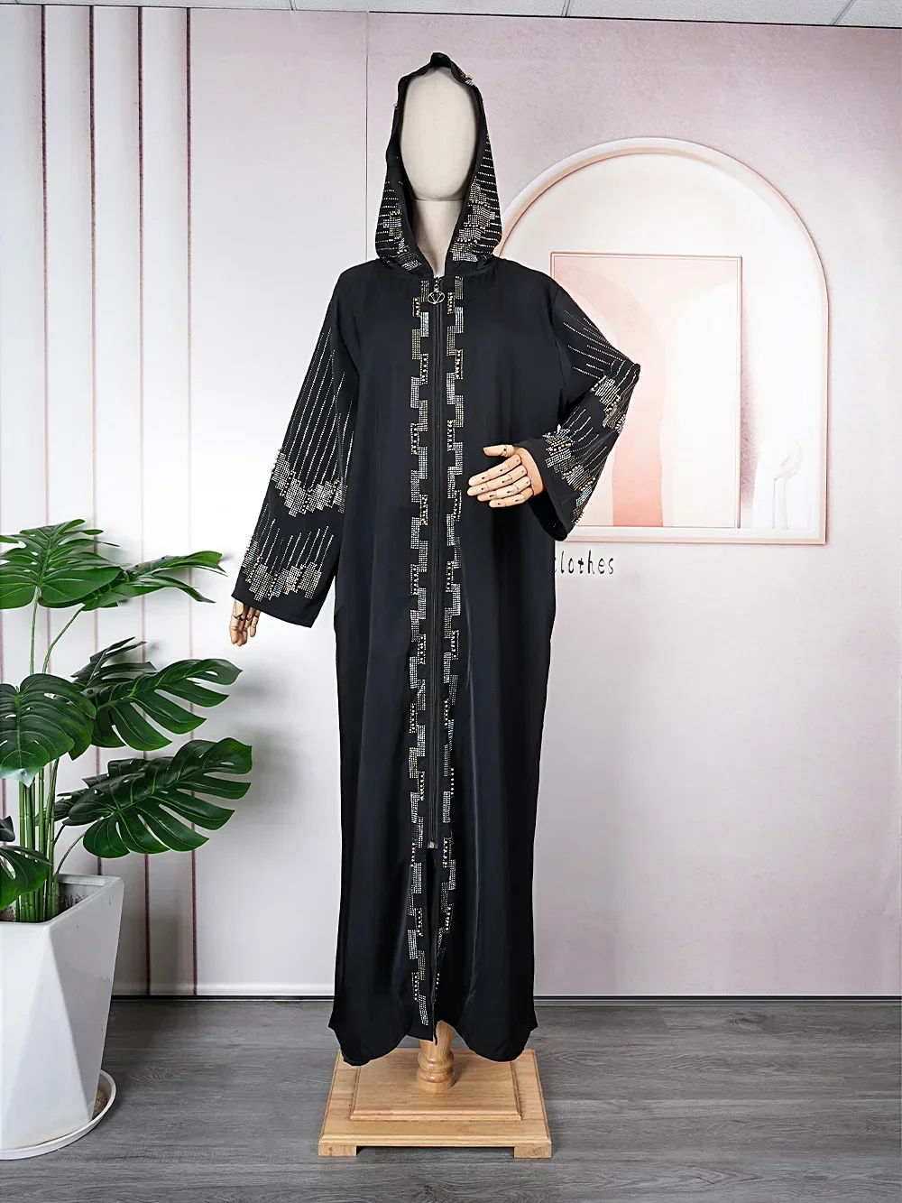 African Dresses for Women Autumn Fashion African Long Sleeve V-neck Black Long Maxi Dress Muslim Fashion Abaya African Clothing