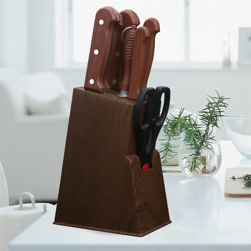 Knife Holder Desktop Storage Shelf Plastic Rack Kitchen Storage Shelf Rack Container Imitation Wood Grain Knife Storage Box