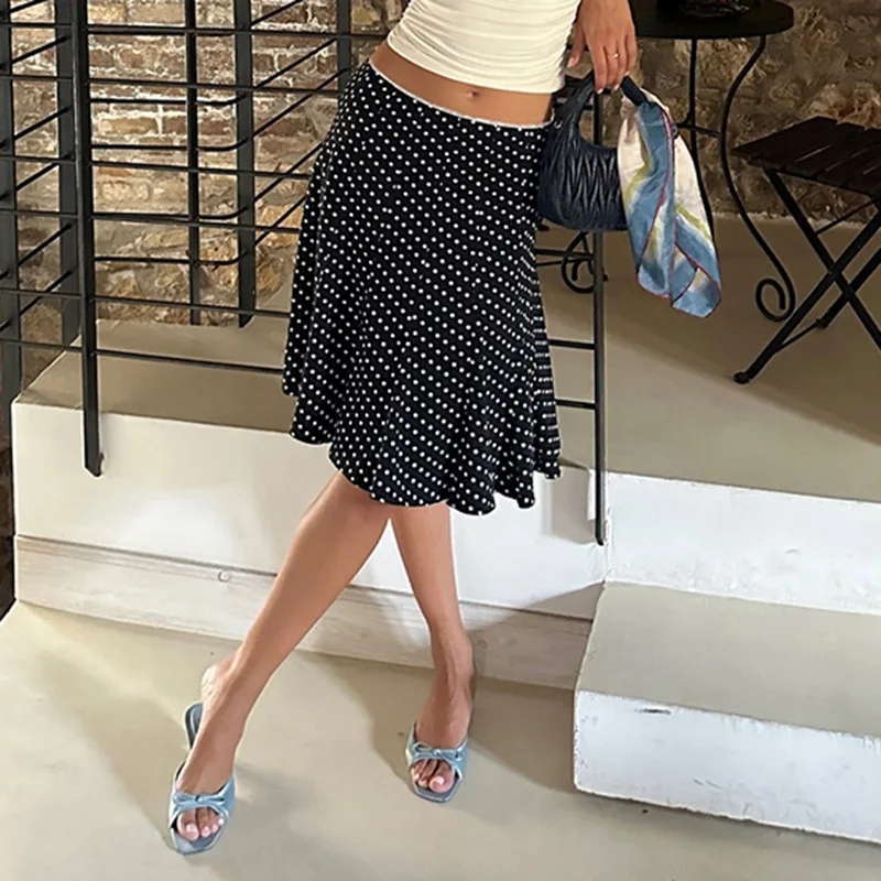 2026 Summer Fashion New French Midi Printed Polka Dot Skirt Vintage Hip Wrap Mermaid Skirt