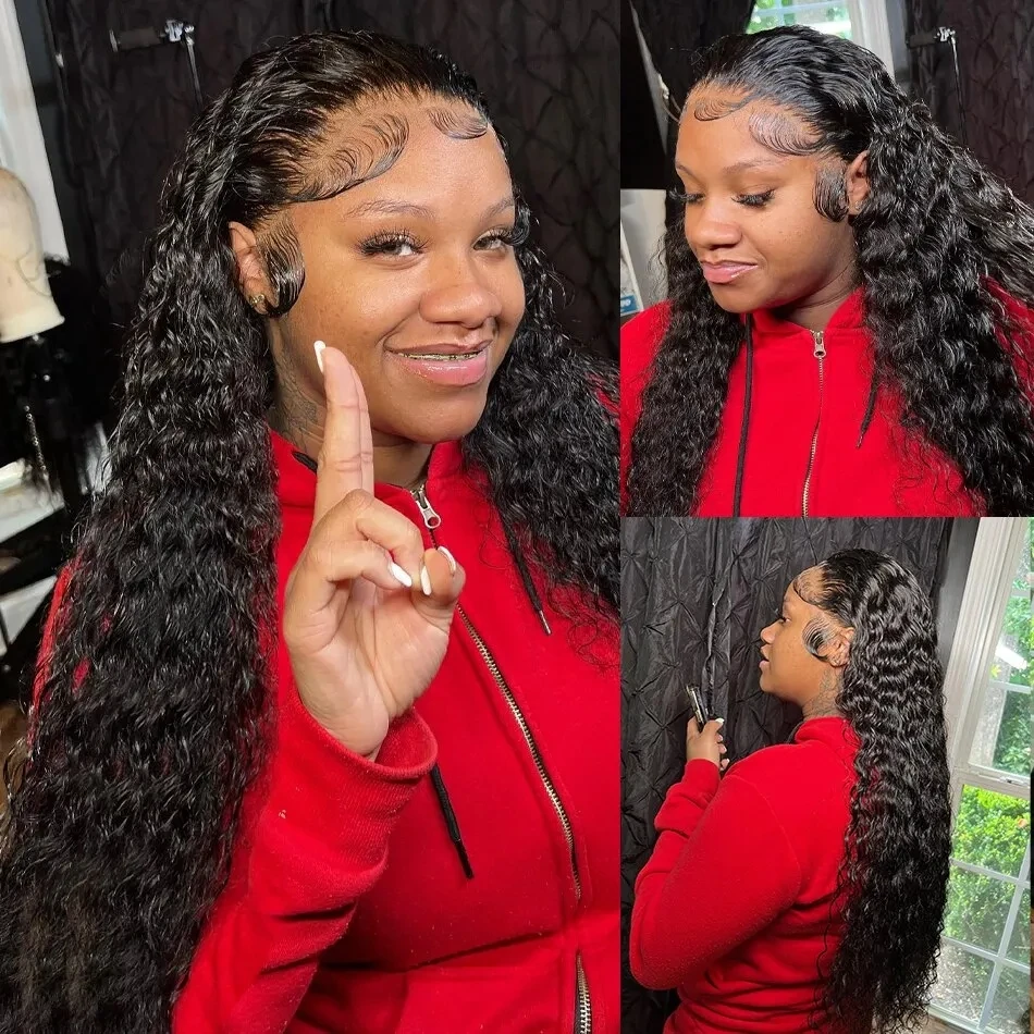 Glueless Deep Wave Lace Frontal Wig para mulheres negras, peruca de cabelo humano, 13x6 HD, peruca frontal transparente do laço, 200 densidade