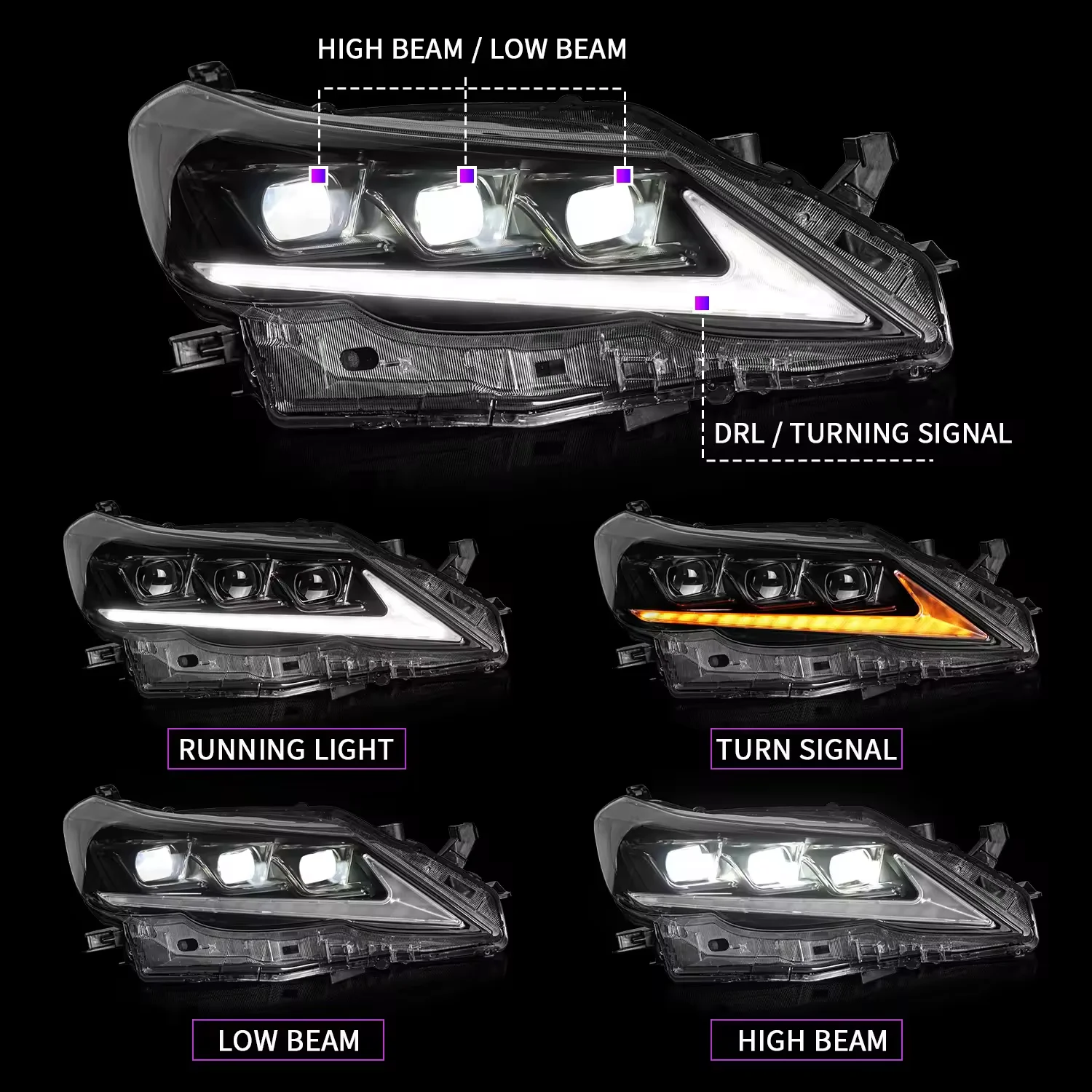 مصباح أمامي Led كامل لسيارة Toyota Vertiga Mark X 2 REIZ 2010-2013 Year Yz