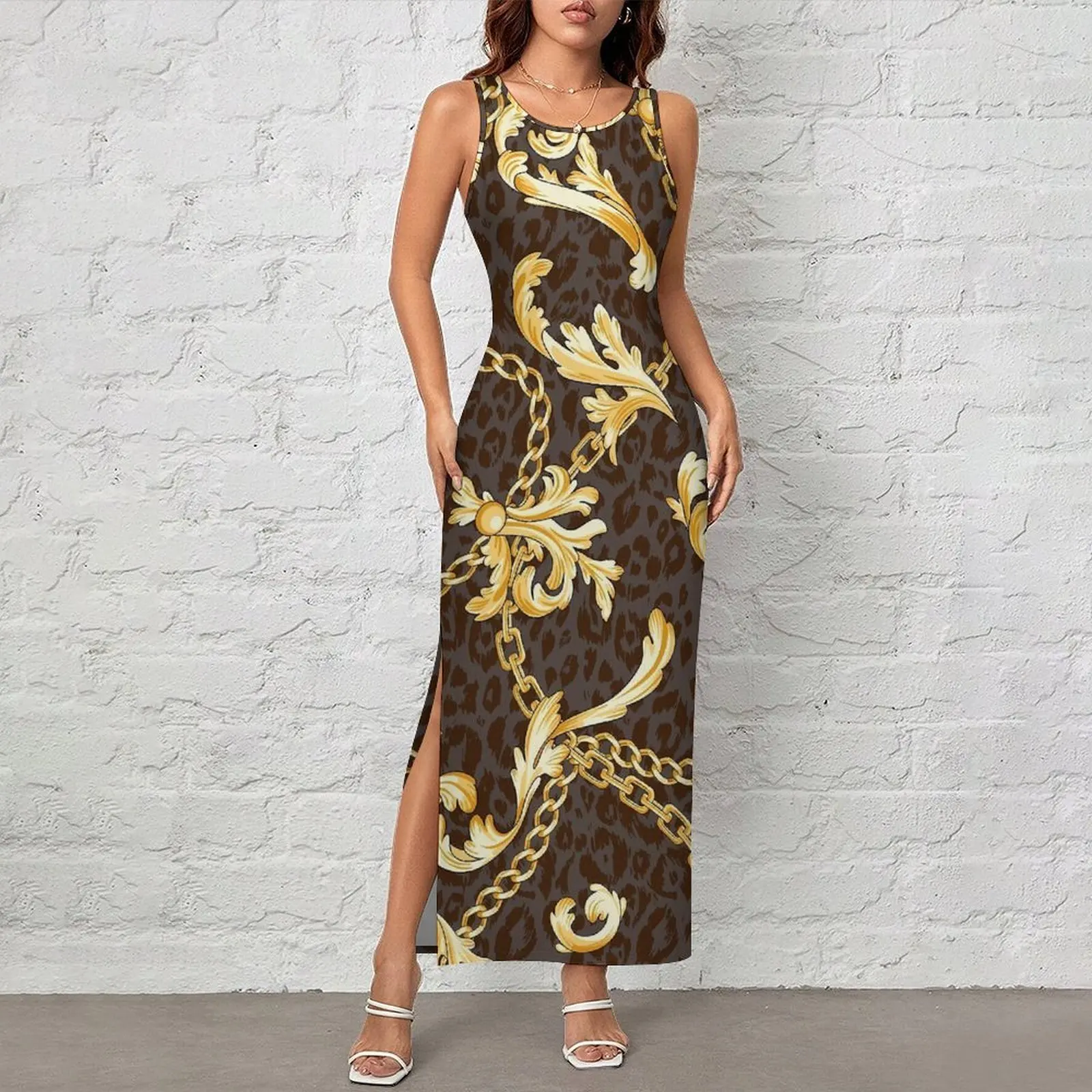 Gold Chains Dress Sleeveless Baroque Style Casual Y2k Maxi Dresses Night Club Bodycon Dress Women Custom DIY Oversized Vestido