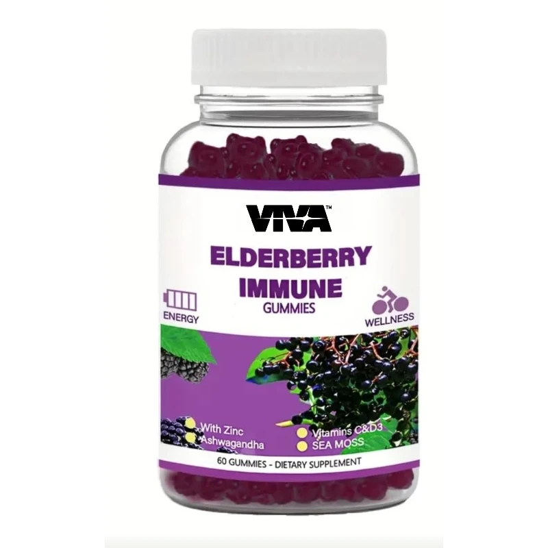 

Elderberry Gummies, Containing Zinc and Vitamin C - Herbal Supplements, 100mg Elderberry Extract Per Serving -60 Capsules