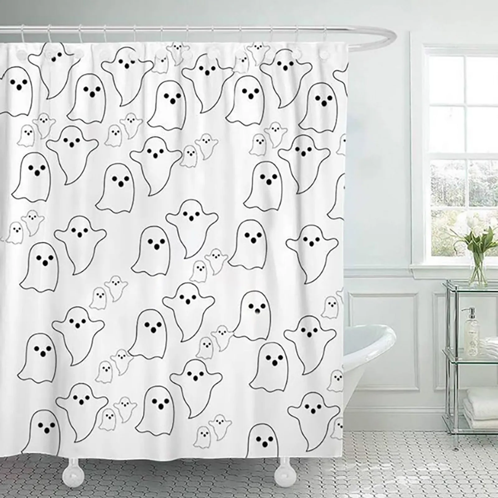 

Halloween Shower Curtain Ghost Waterproof Polyester Fabric Shower Curtain Bathroom Curtain With Hooks Halloween Bathroom Decor