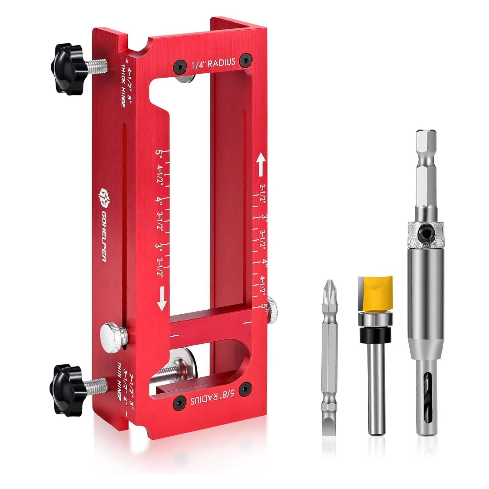 Deurscharniermal Aluminiumlegering Freesmalset Verstelbare Mortise Mal voor 2.5in-5in L T 1/4in 5/8in R Hoektypen