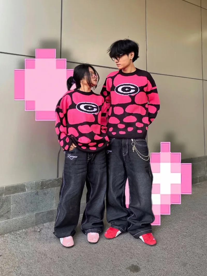 

Hip-hop high street fashion color-blocking brand top men pullover personalized Harajuku Goth clothing couple trendy sportswear