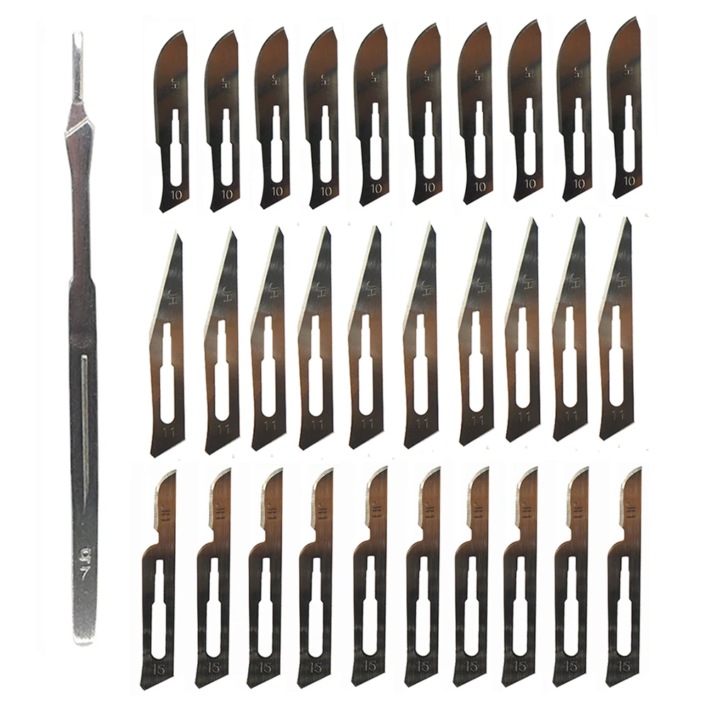 Lâmina de Bisturi de Aço Carbono Punho Longo Corte Industrial Escultura Faça Você Mesmo Experiência Animal Prática 10 11 15 No. 10 Pcs