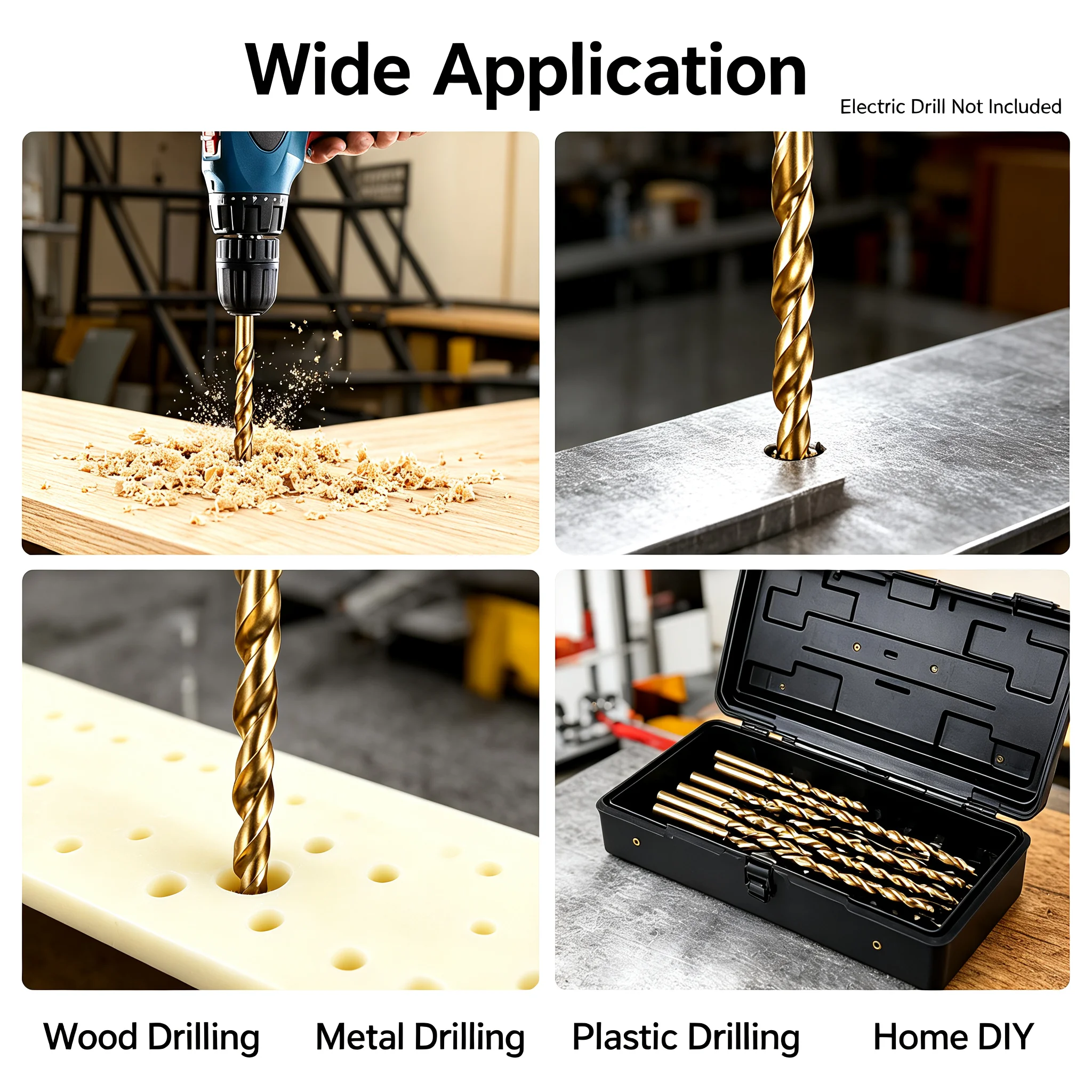115 Pcs Drill Bit Set High-Speed Steel 4241, 118° Self-Centering Point Round Shank Drill Bits for Metal Wood Plastic, Durable Storage Box with Size Labels, Gold/Black