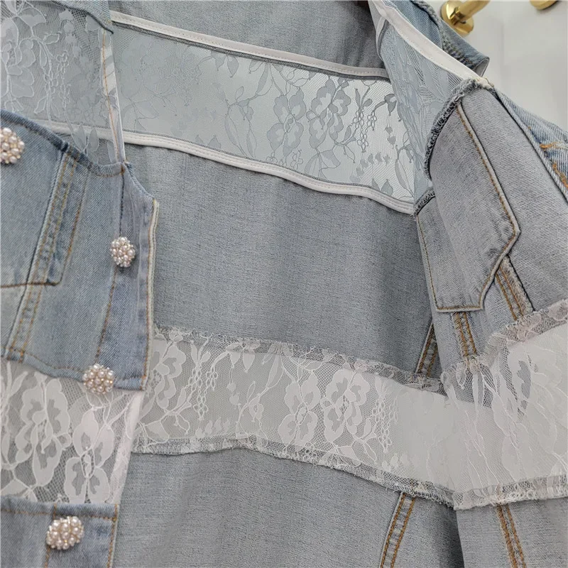 

Весенне-летний модный кружевной лоскутный светло-голубой джинсовый жилет женский однобортный ковбойский жилет без рукавов с v-образным вырезом
